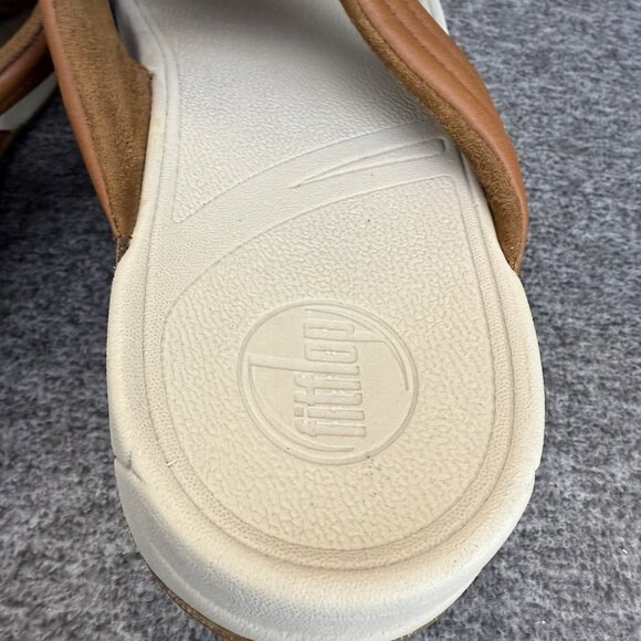 ✅Fitflop Sandals Woman’s 10 Walkstar III #030-017 Brown Leather Thong Flip Flops - Picture 4 of 9